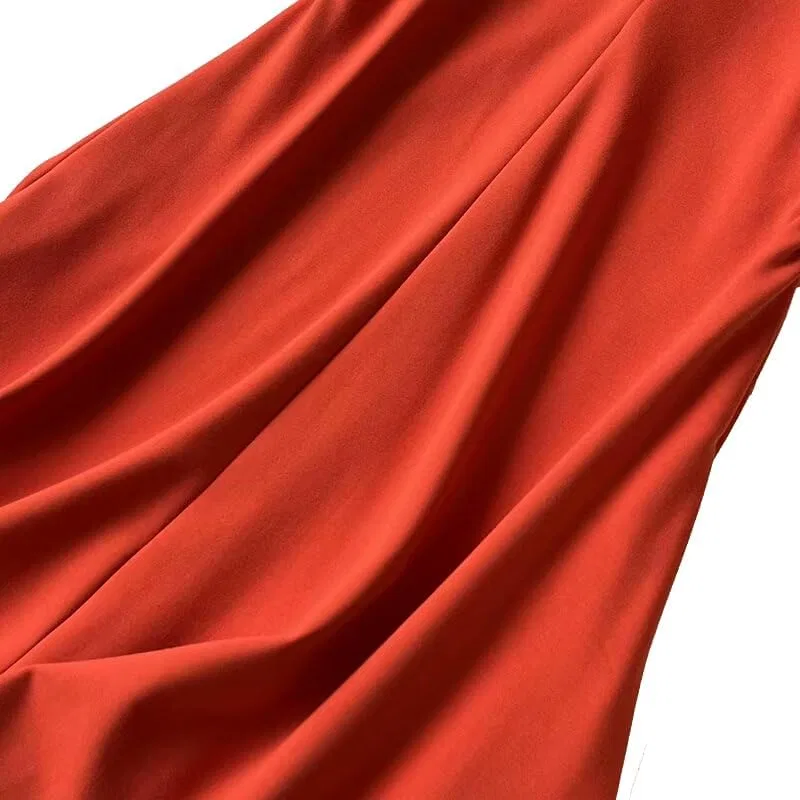 Женское повседневное платье миди с V-образным вырезом, Orange Red — фото 4
