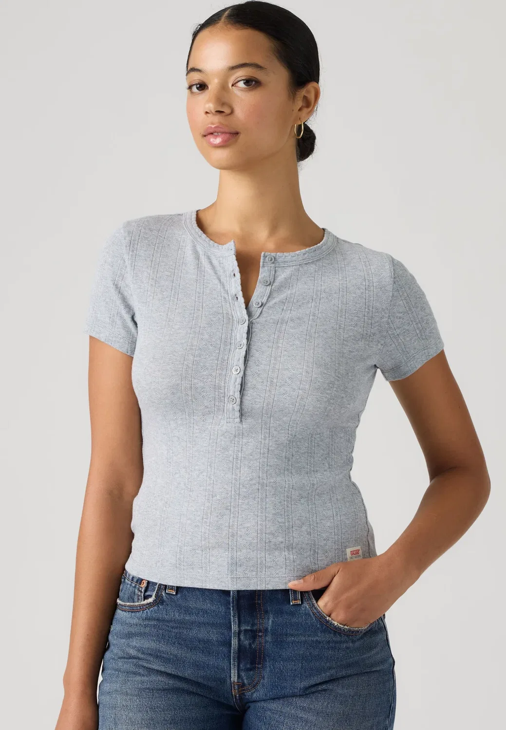 Футболка из тонкой ткани с ажурным узором - базовая футболка Levi'S, Heather Gray
