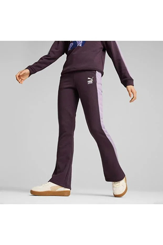 Детские спортивные штаны для девочек с широкой штаниной Puma, Midnight Plum — фото 2