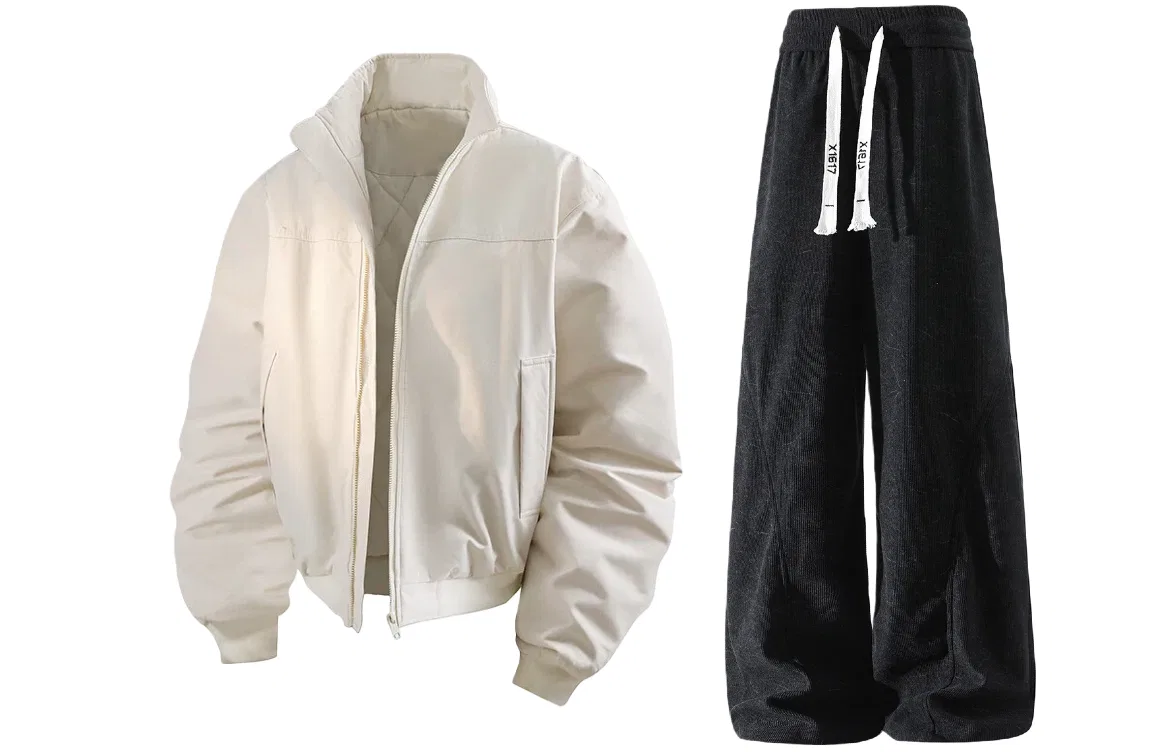 Детский комплект из куртки и брюк с утеплителем X1617, White Puffer Jacket+Black Pants, X1617, White/Black