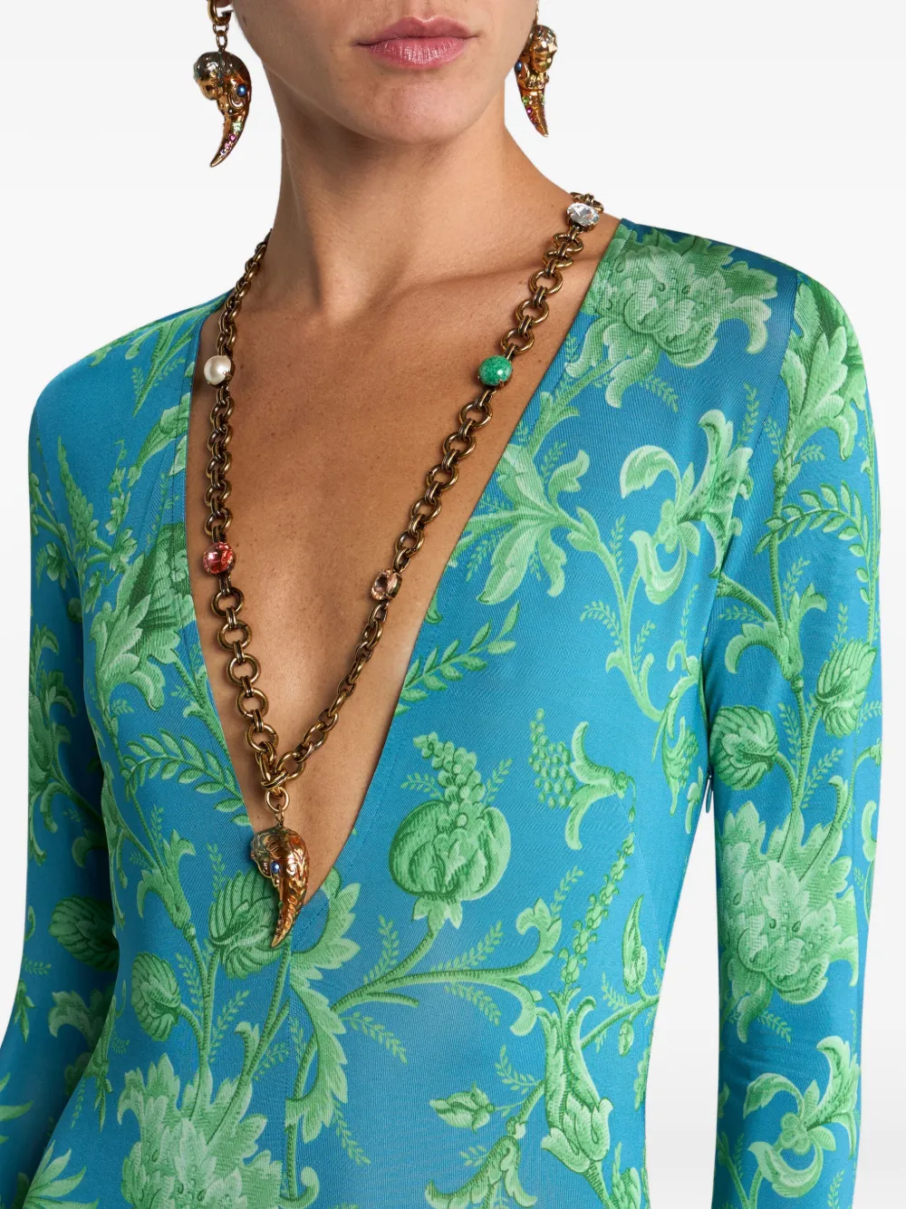 Платье макси цветочным декором Etro, синий — фото 4
