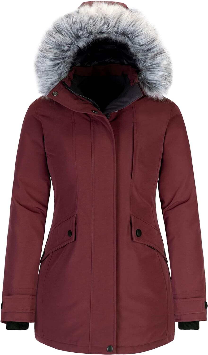 

Парка Wantdo Women's Water Resistant Warm Winter Long with Fur Hooded, бордовый