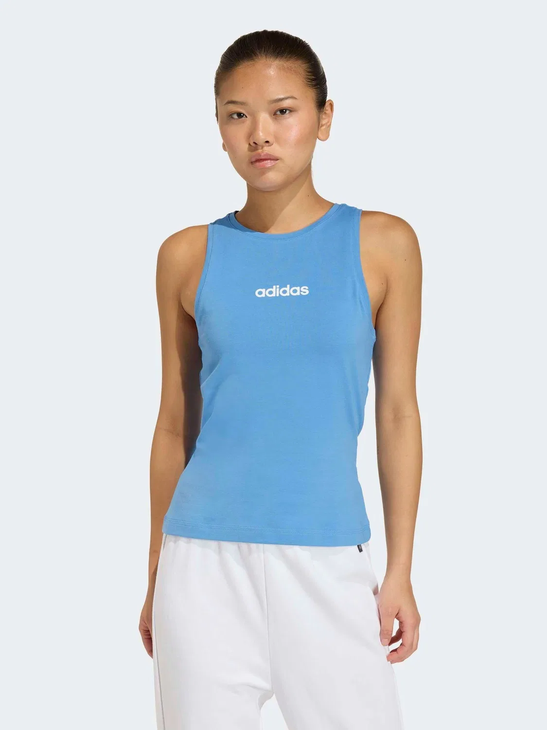 Топ-майка, облегающая, Linear adidas, кораллово-голубой