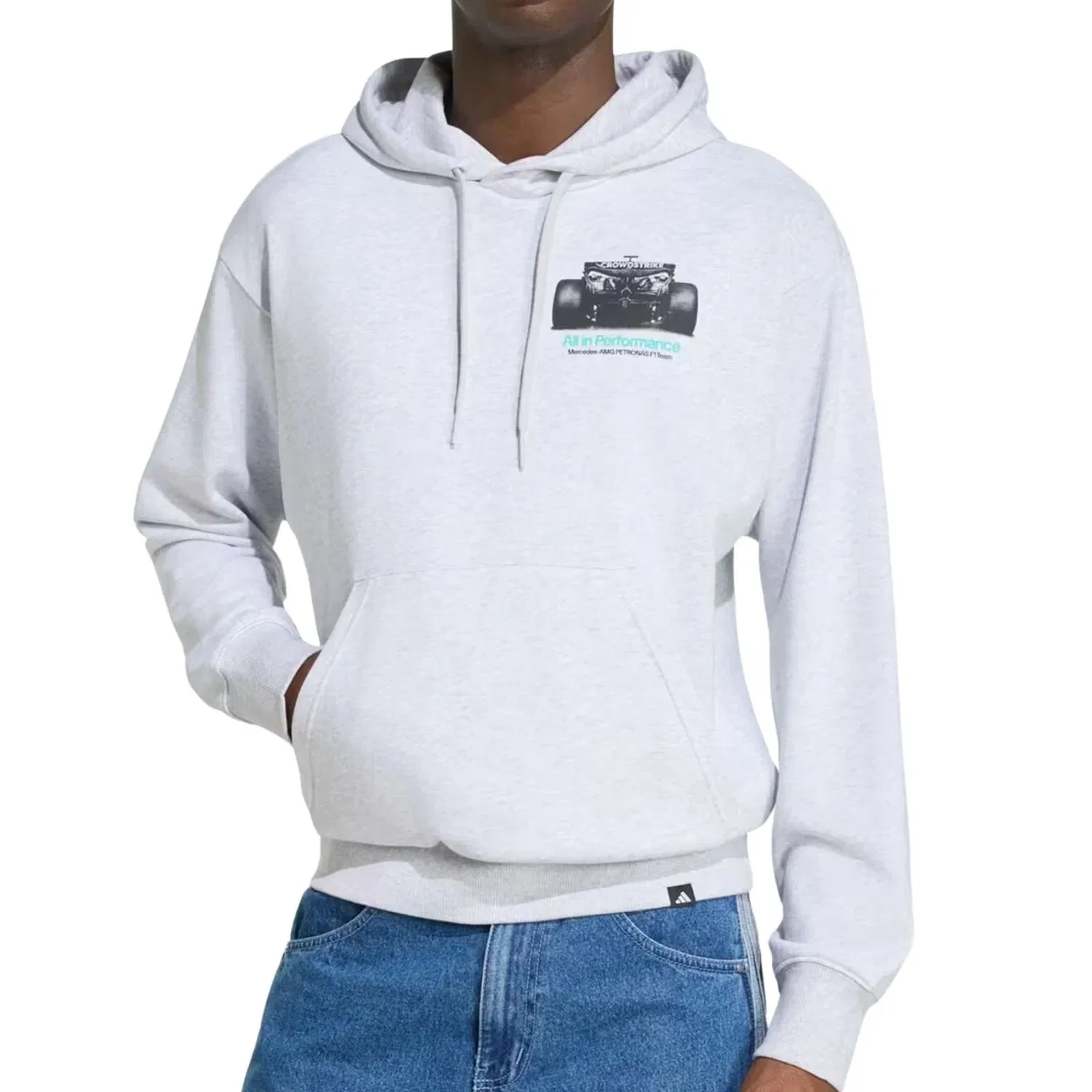 Мужское худи с длинным рукавом Adidas x Mercedes AMG Petronas Formula 1 Team Hoodie, серый — фото 2