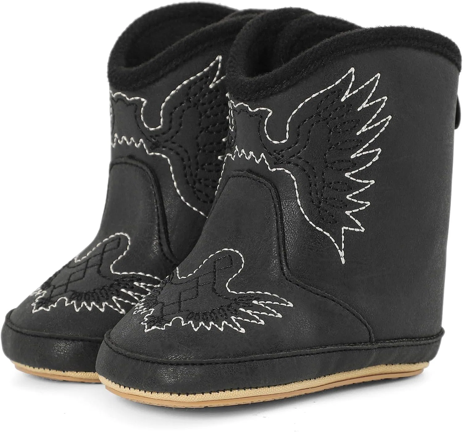 Детские ботинки в стиле вестерн с мягкой резиновой подошвой Cowgirl Cowboy DUONITITI, Black Embroidered