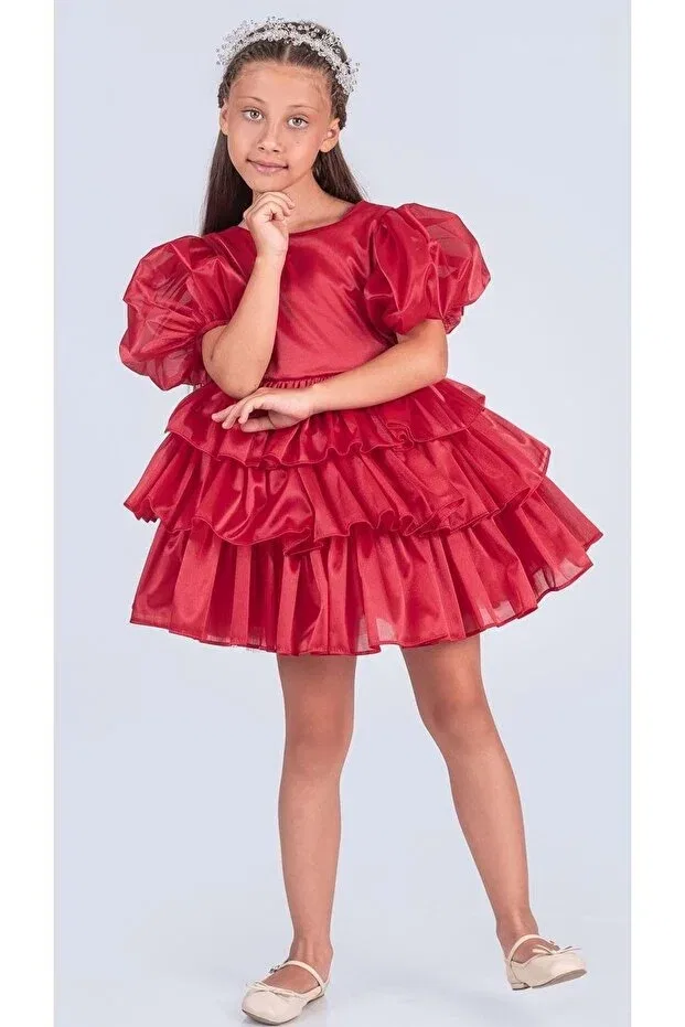 Детское платье для девочек с коротким рукавом Mnk Baby&Kids, Red — фото 4
