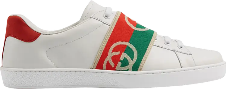 Кроссовки Gucci Wmns Ace Elastic Web Interlocking G - White Red Green, зеленый