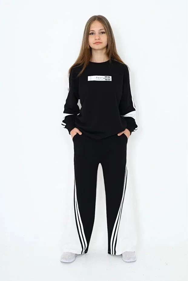 Детский спортивный комплект для девочек с принтом Asortik Kids, Black