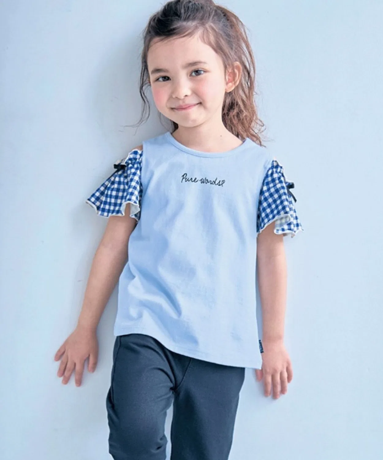 Детская футболка с открытыми плечами с принтом Open Shoulder GITA, Navy