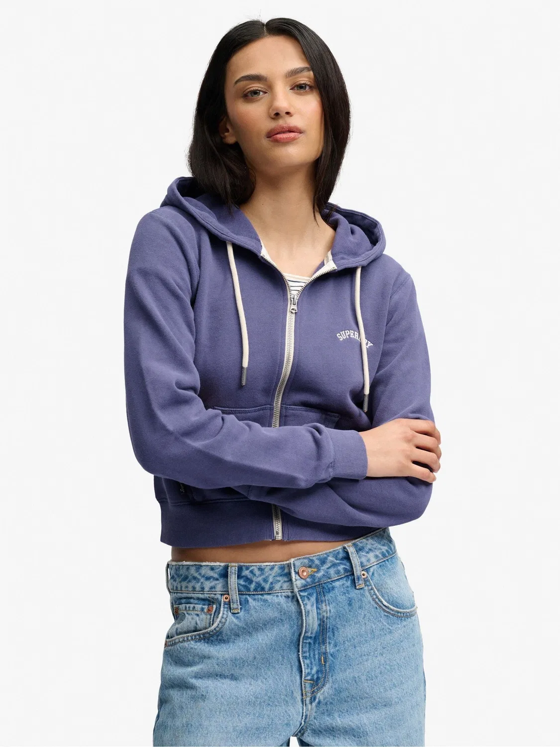 Худи на молнии Superdry Essential Logo Cropped Zip Hoodie, фиолетовый