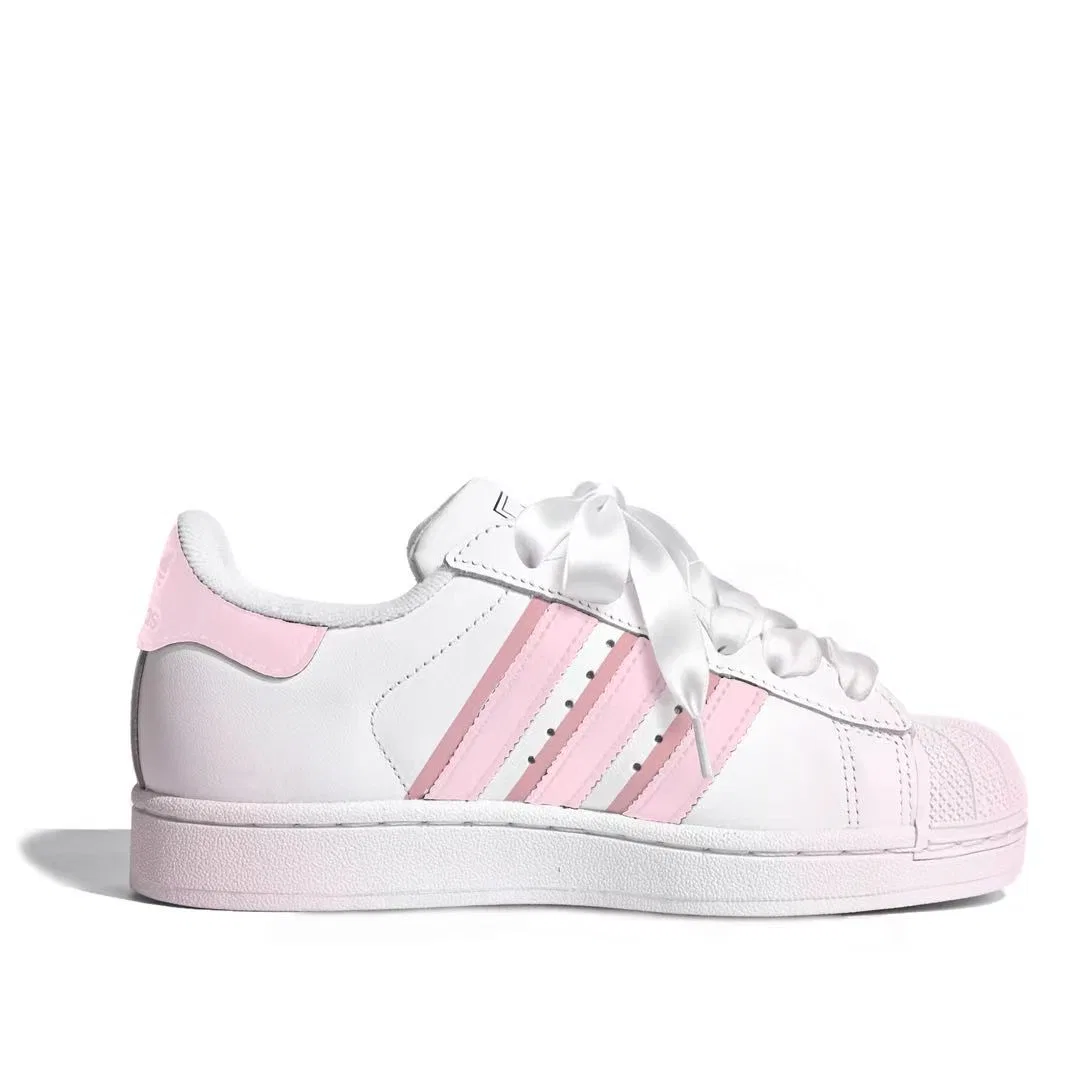 Детские кастомные кеды Superstar 2 Peach Mist Pink Shell Toe Adidas Originals, White Pink — фото 4