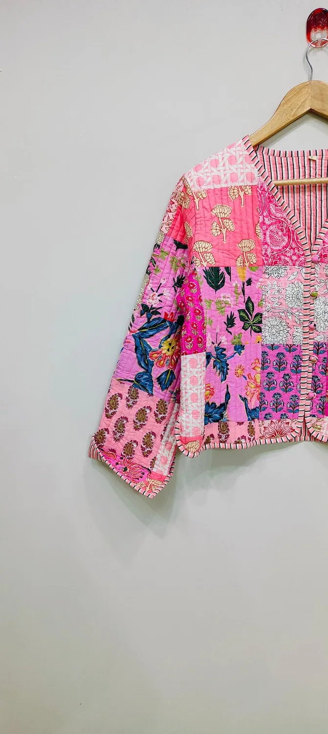 Женская зимняя куртка с подкладкой из флиса, с принтом, Warm Linen Jacket, pink — фото 3