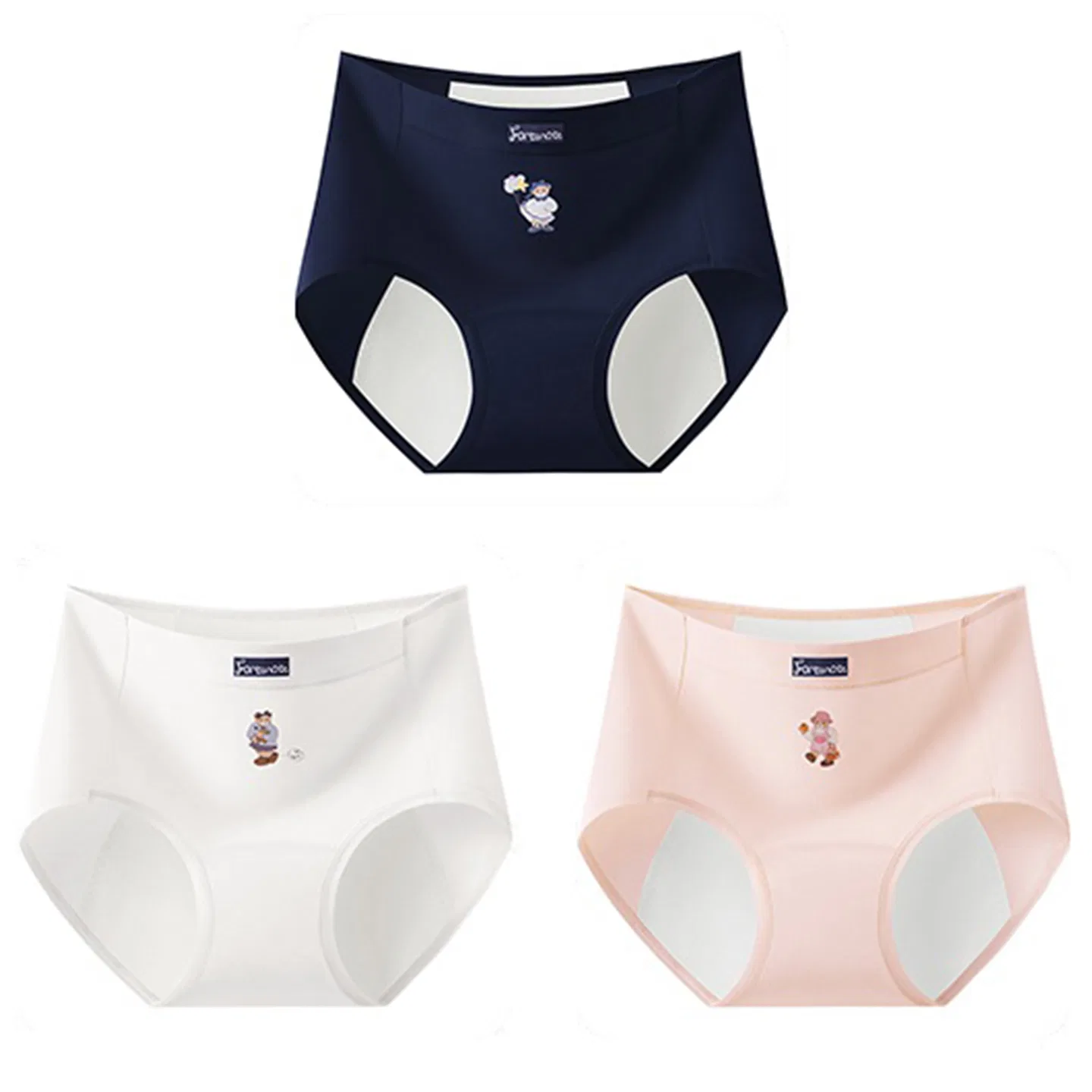 Детские трусы для девочек с принтом, Модель High-Waisted Leak-Proof Menstrual Shorts, Red Bean, Цвет: Темно-Синий+Moonlight White+Strawberry Pink
