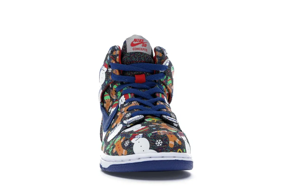 Детские кроссовки для мальчиков высокие Nike SB Dunk High Concepts Ugly Christmas Sweater (2017) (PS) Nike, Blue Ribbon/Blue Ribbon-Atom Red — фото 2