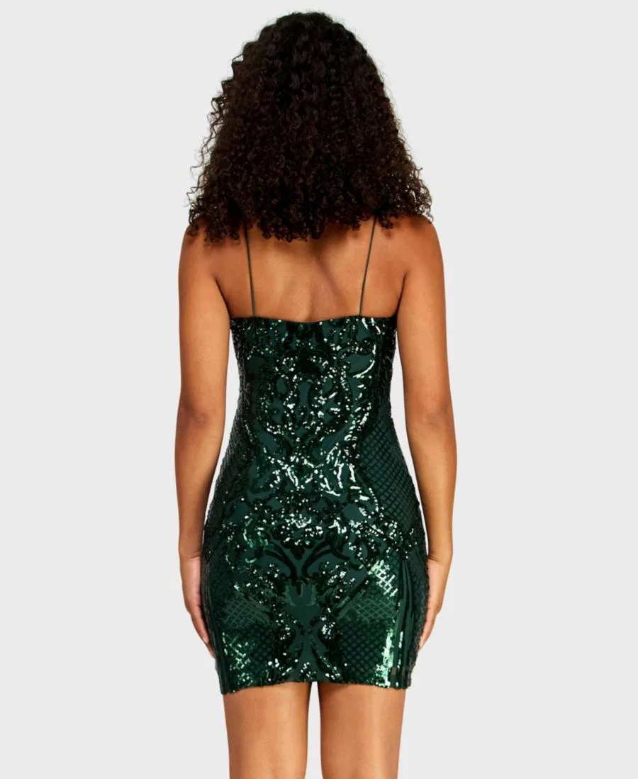 Платье мини с пайетками и бретелями, модель Pattern Sequin B Darlin, Hunter — фото 4