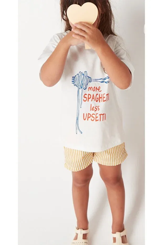 Детская футболка для девочек с принтом Spaghetti Lover Petit Coral, White — фото 2