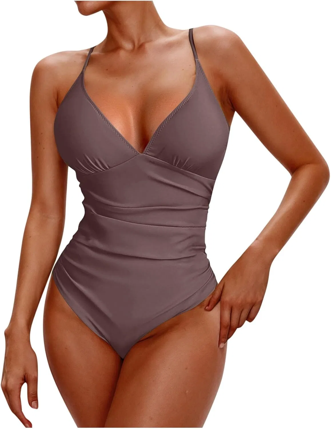 Женский слитный купальник с драпировкой One Piece Swimsuit, Coffee