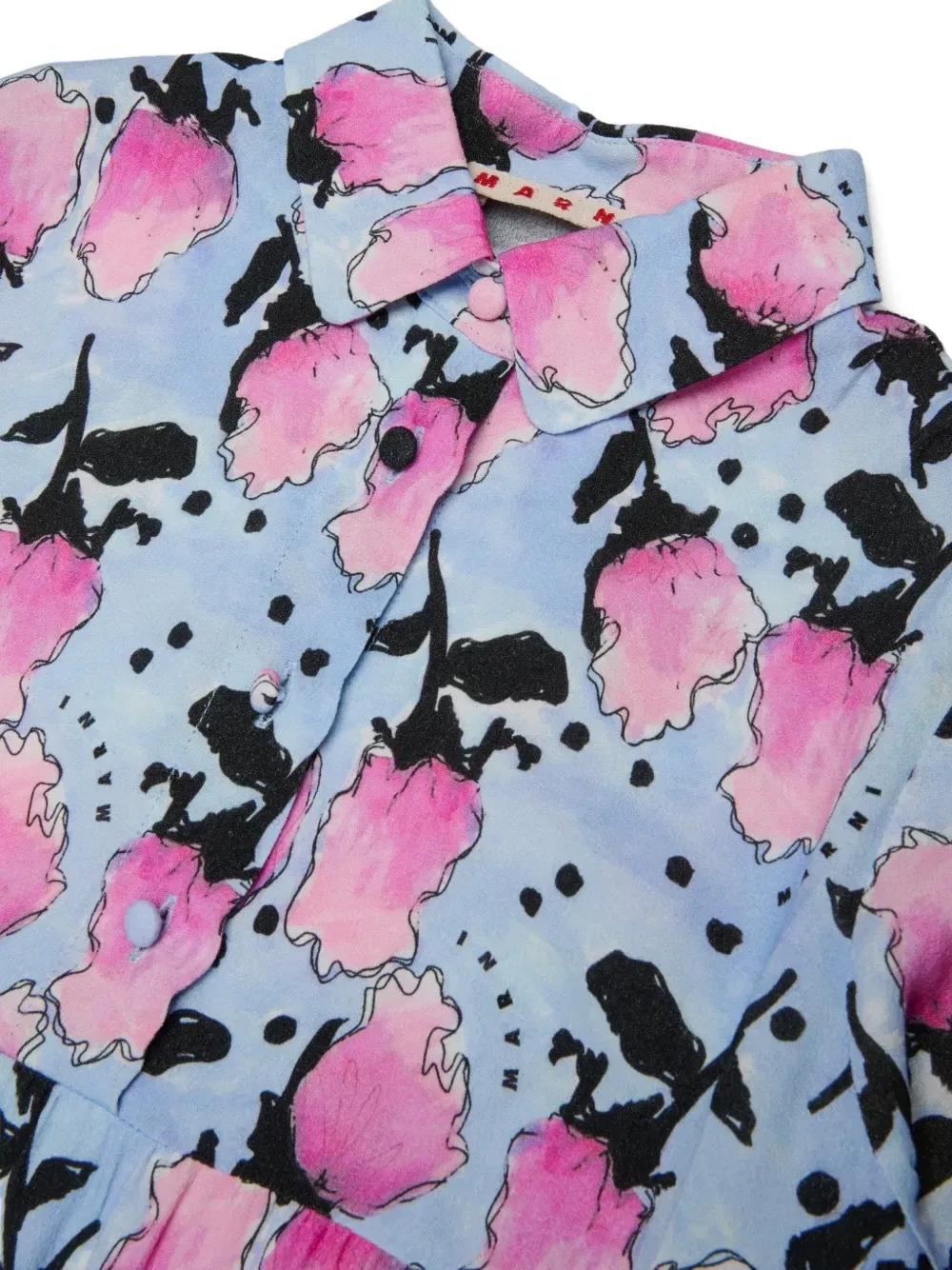 Платье с цветочным принтом и сборками Marni Kids, синий — фото 3
