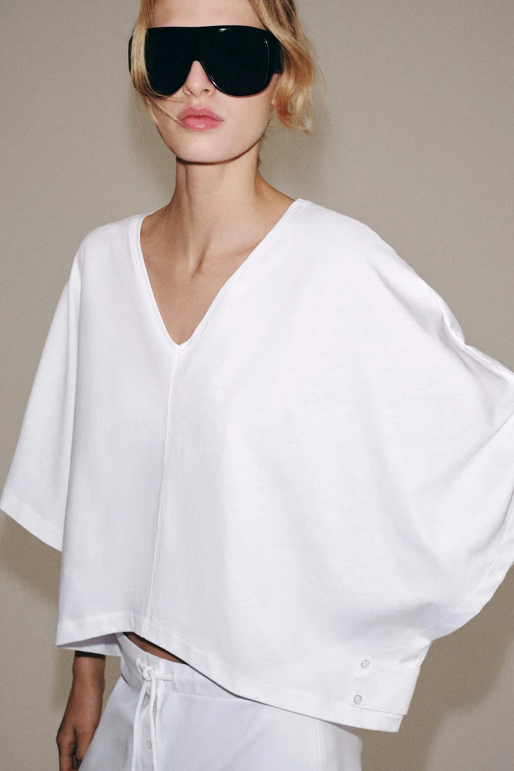 Хлопковая футболка-накидка ZARA, White — фото 2