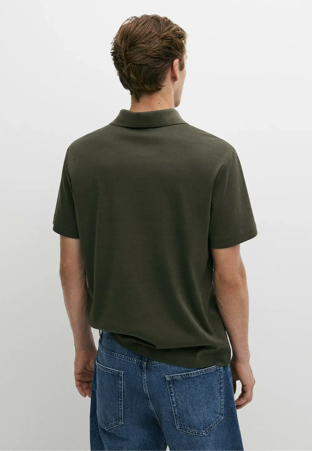 Рубашка-Поло с коротким рукавом и V-образным вырезом - рубашка-поло Massimo Dutti, Dark Green — фото 3