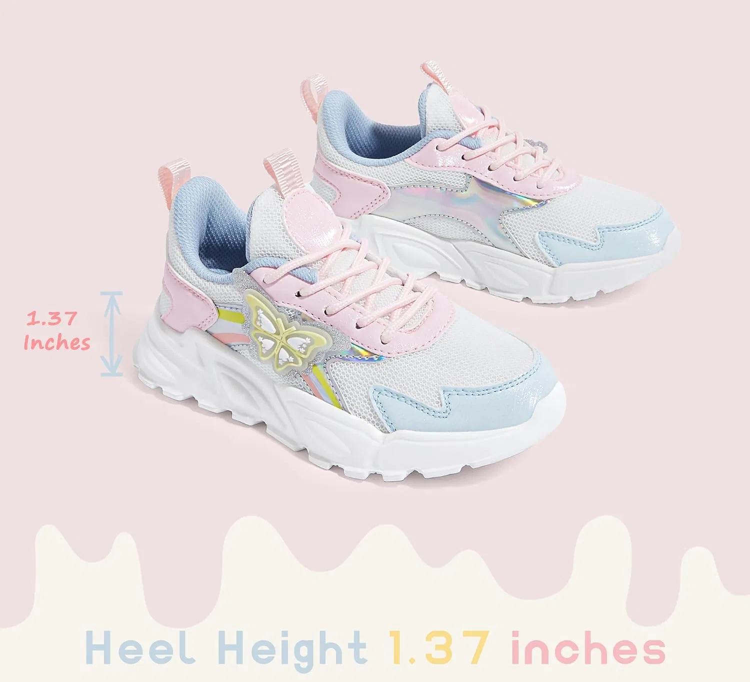 Детские кроссовки для девочек с принтом бабочки LUCKY STEP, Yellow/Pink — фото 4