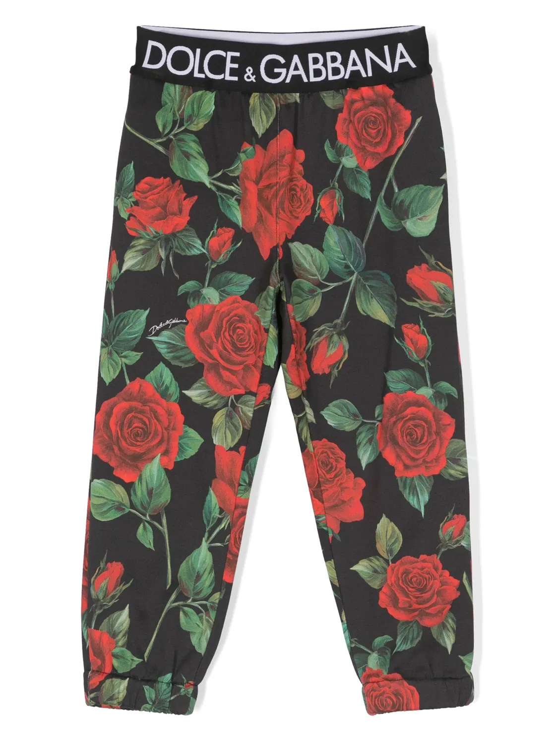 Брюки с цветочным принтом и логотипом Dolce & Gabbana, черный