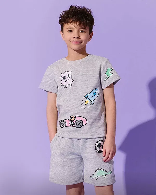 Детский комплект для мальчиков с принтом Sticker Short Set Lola + The Boys, серый — фото 2