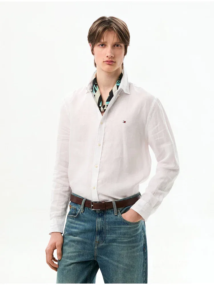 Рубашка с длинным рукавом из льна, Premium Linen Shirt TOMMY HILFIGER, White