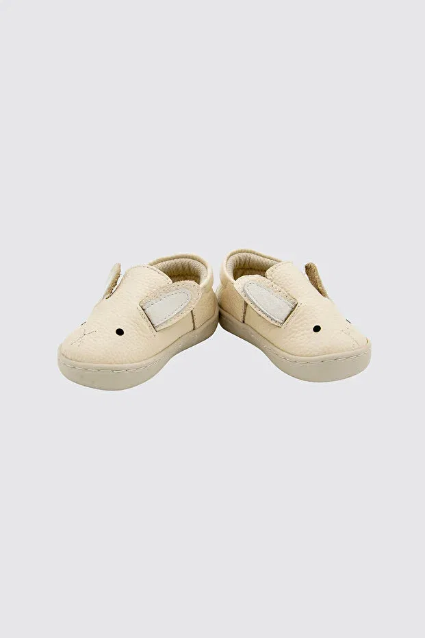 Детские пинетки для новорожденных с текстурой Genuine leather first step shoes cream rabbit themed Beybium, Nude Color — фото 3