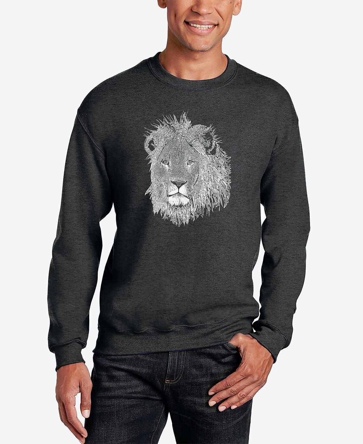 

Мужская толстовка с круглым вырезом word art lion LA Pop Art, темно-серый