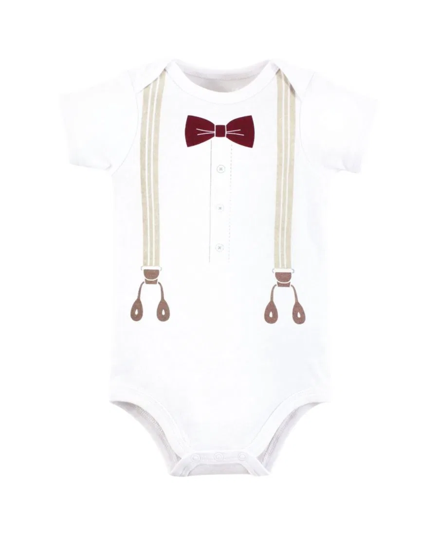Комплект боди-комбинезонов из 3 предметов, с подтяжками Hudson Baby, Burgundy Beige Suspenders — фото 3