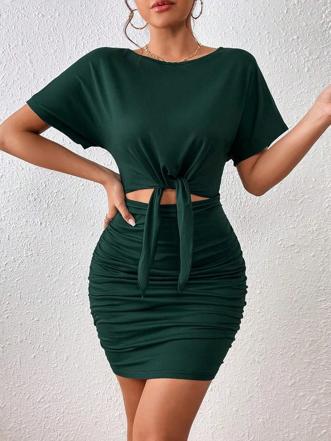 Женское облегающее платье с защипами и вырезами Bodycon, Dark Green — фото 4
