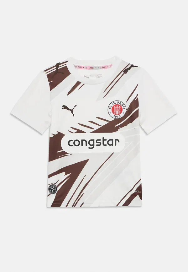 Футболка футбольная с принтом Fc St Pauli Away Replica Unisex, Puma, White/Brown, белый/коричневый