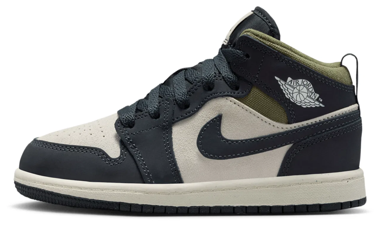Кроссовки для мальчиков Jordan 1 Mid SE, цвет Light Orewood/Off Noir/Medium Olive — фото 2