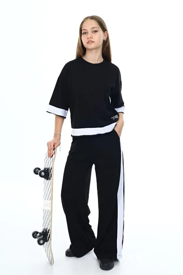 Детский комплект спортивной одежды для девочек хлопковый оверсайз Sportswear Jannock, Black — фото 4
