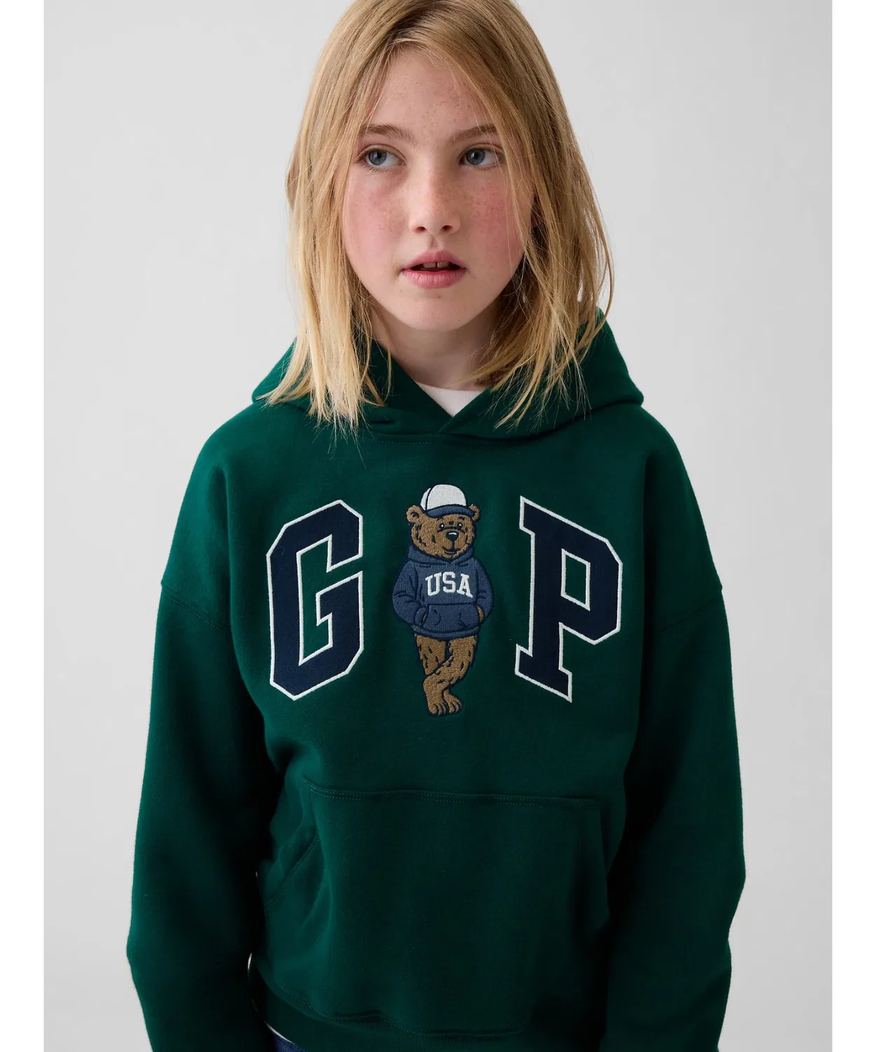 Детский пуловер с длинным рукавомVintage Soft Relaxed Fit GAP Logo Pullover Hoodie, Green