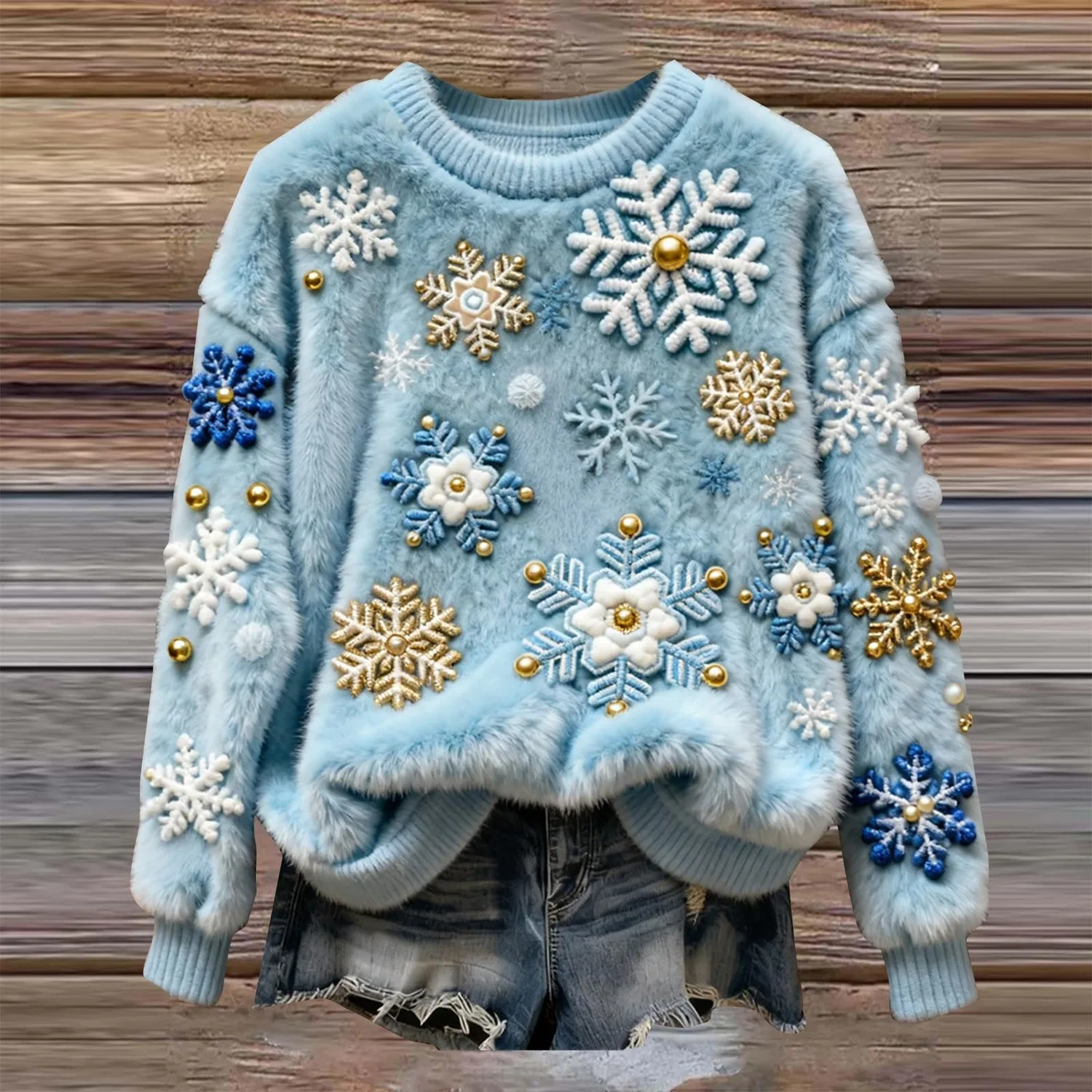 Женский свитер с принтом Christmas Sweater, Za-light Blue — фото 2
