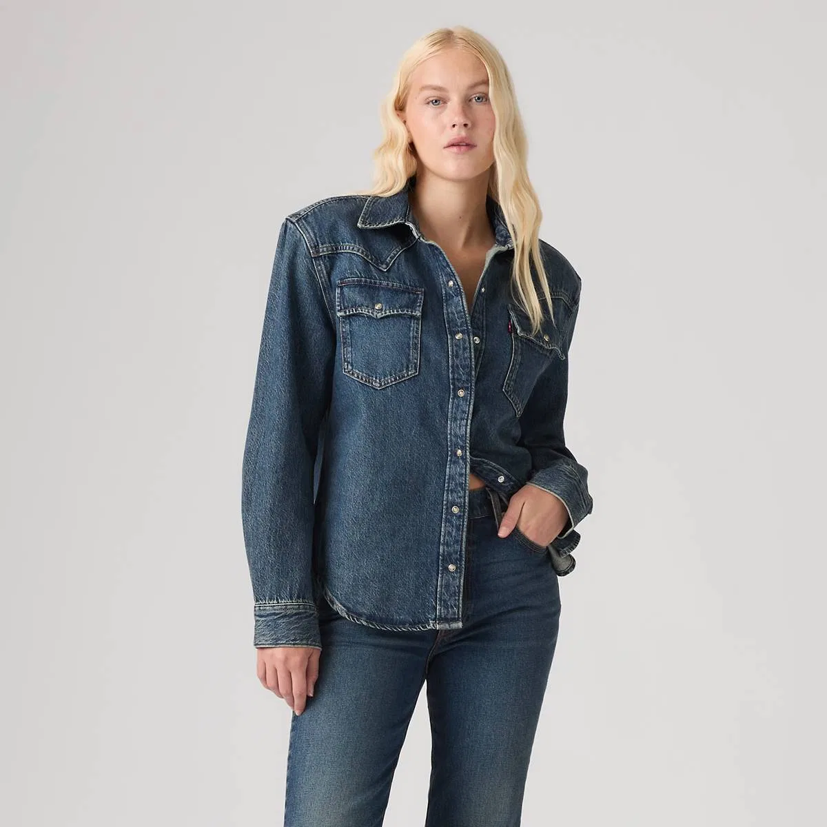 Рубашка в стиле вестерн 80-х с подплечниками и пуговицами Levi's, Left Click - Blue — фото 3