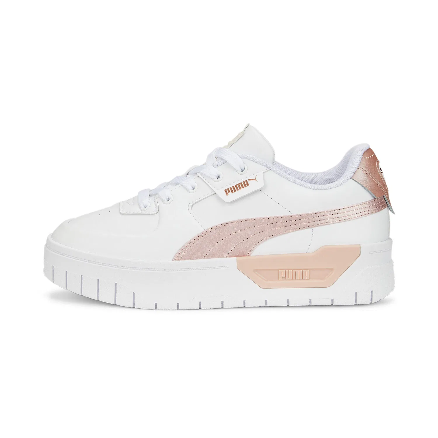 Детские кроссовки для девочек с металлическими деталями Cali Dream Shiny Pack Puma, Weiss Fluoreszierendes Blassrosa — фото 3