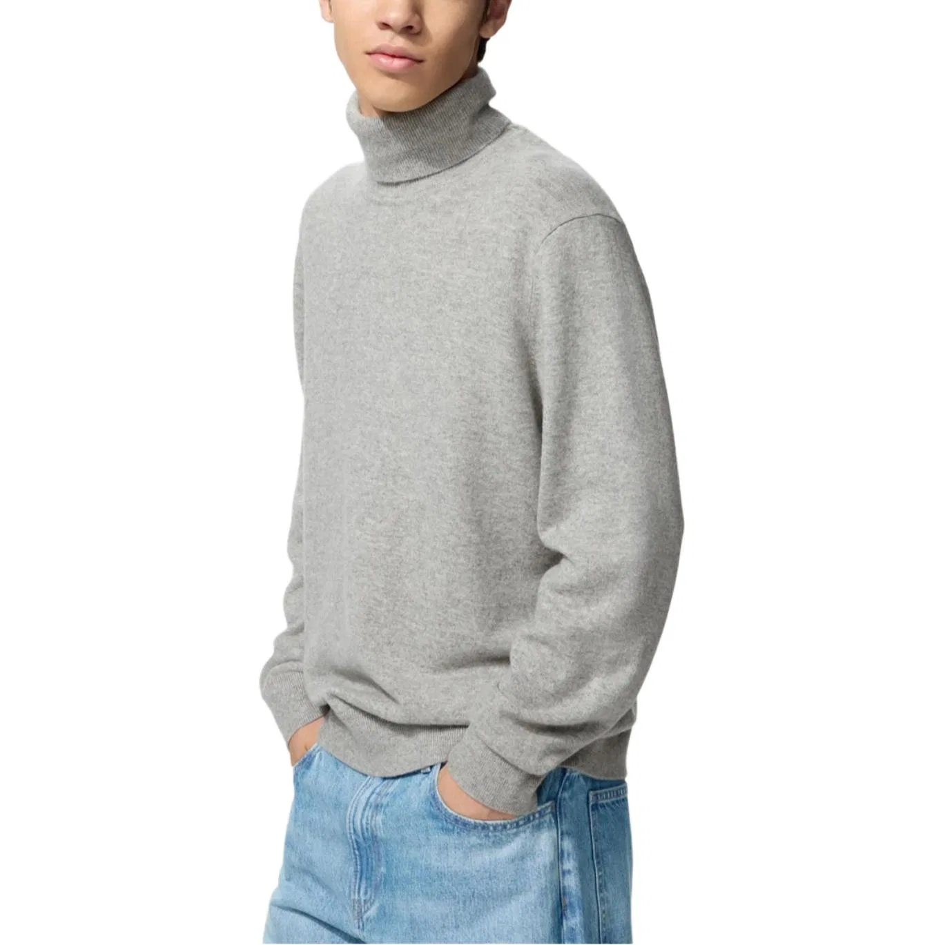 Мужской кашемировый свитер с умеренным кроем 03 Gray UNIQLO, Серый — фото 3