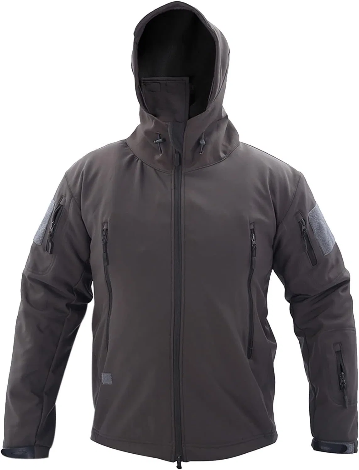 Мужская непромокаемая куртка из флиса с капюшоном, модель Tactical Rain Jacket, Waterproof Hooded Full Zipper Windbreaker Softshell Fall Winter Warm Outdoor Raincoat, серый