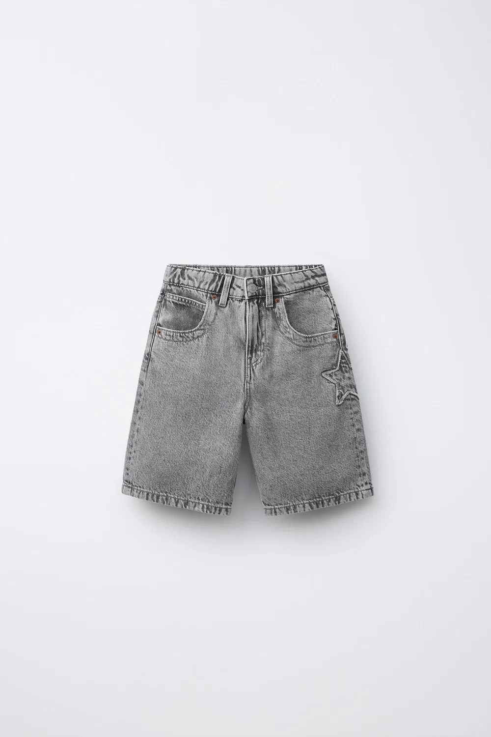 Джинсовые шорты-бермуды со звездой и надписью ZARA, Mid-Grey
