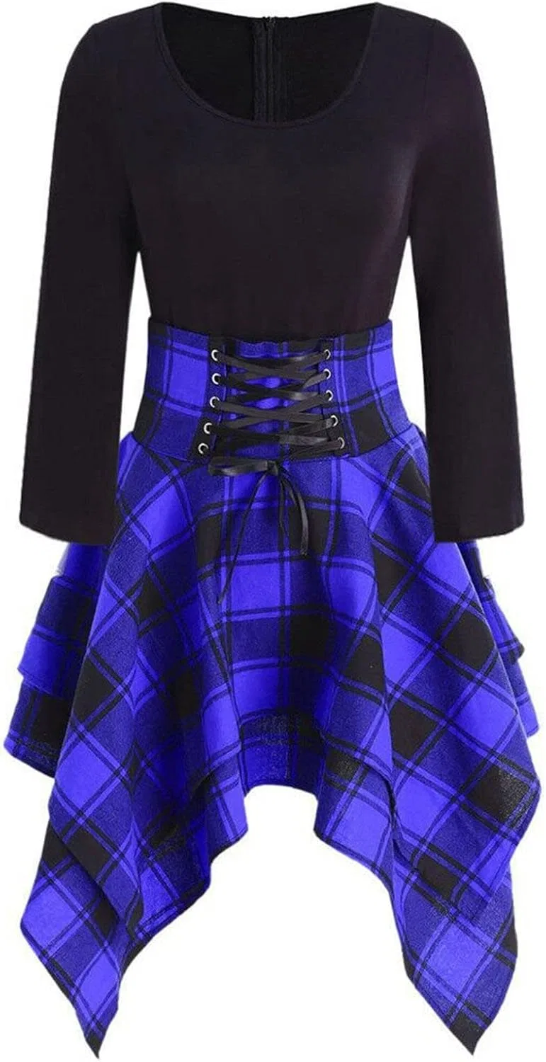 Женское платье с принтом тартан Cross Lace Up, Blue
