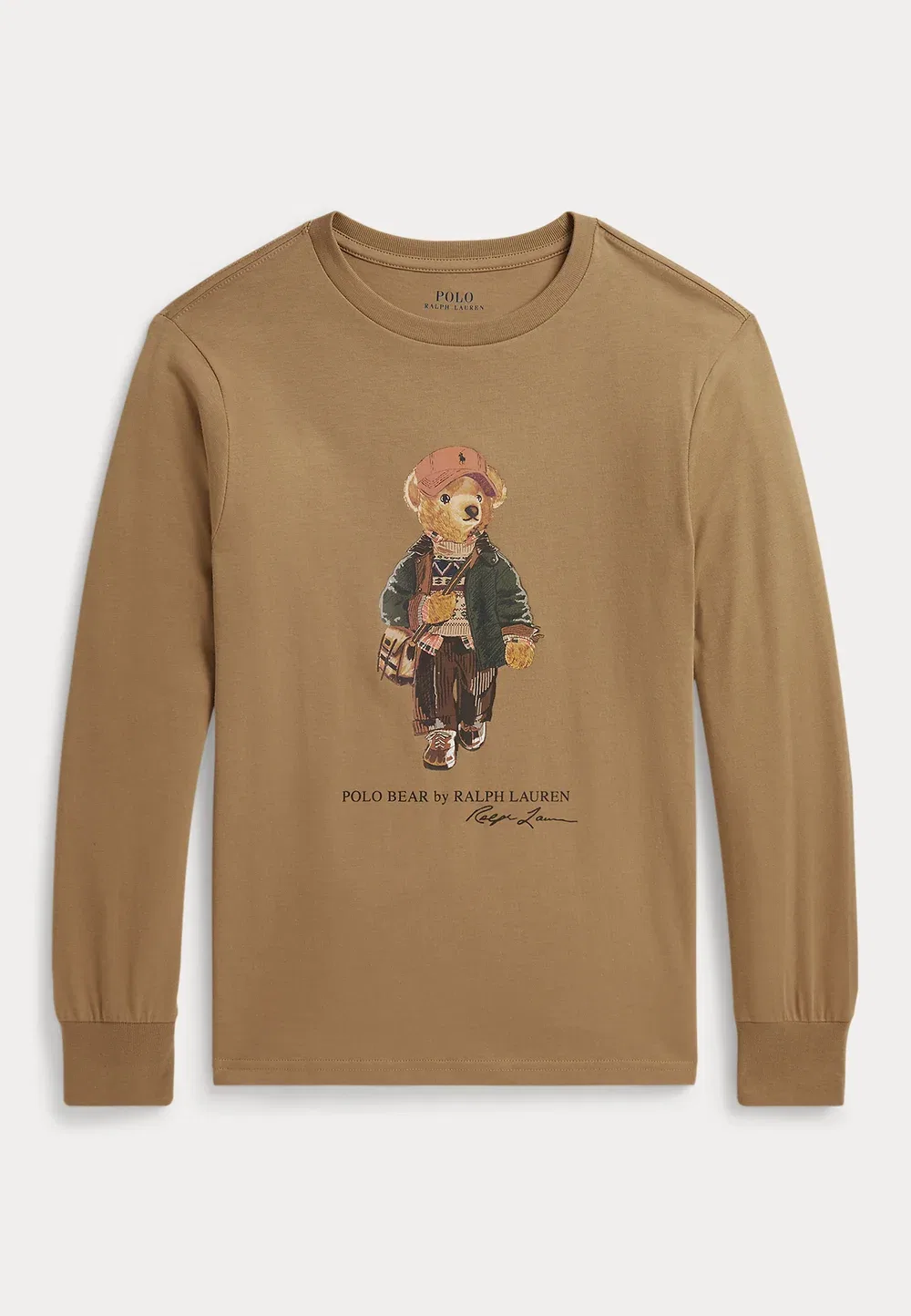 Футболка Polo Bear из хлопкового трикотажа, размер 7-14 лет, с длинными рукавами Polo Ralph Lauren, Camel