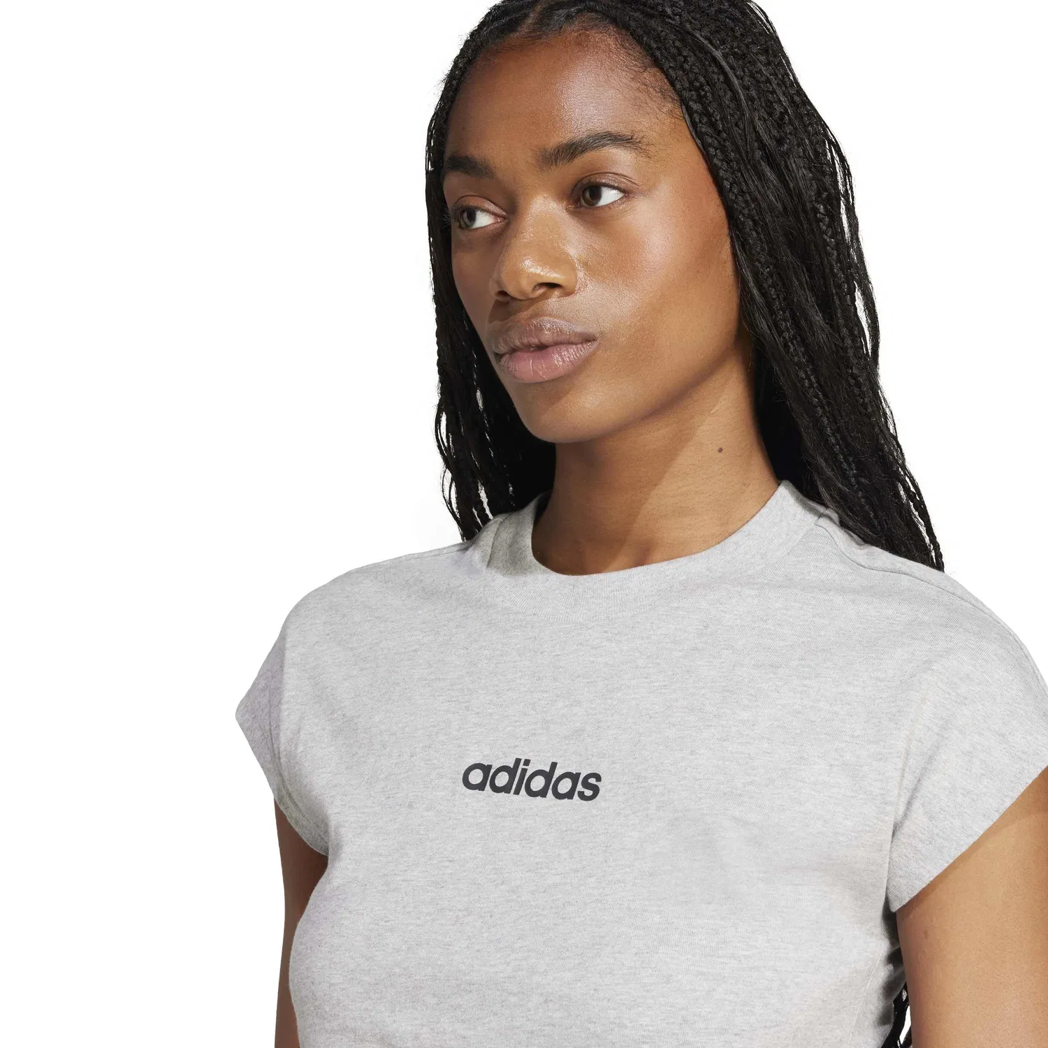 Женская хлопковая футболка Essentials Linear Cotton adidas, Medium Grey Heather/Black — фото 3