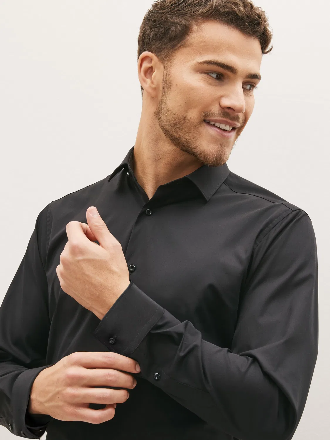 Рубашка Slim Fit, двойная манжета Next, черный
