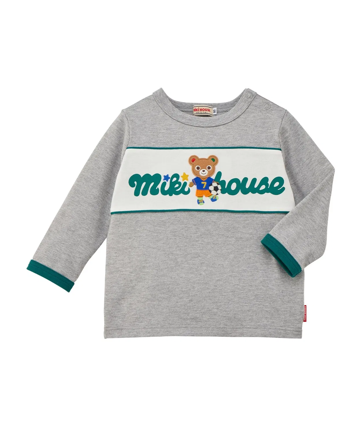 Детская футболка с длинным рукавомс принтом MIKI HOUSE, Charcoal Grey
