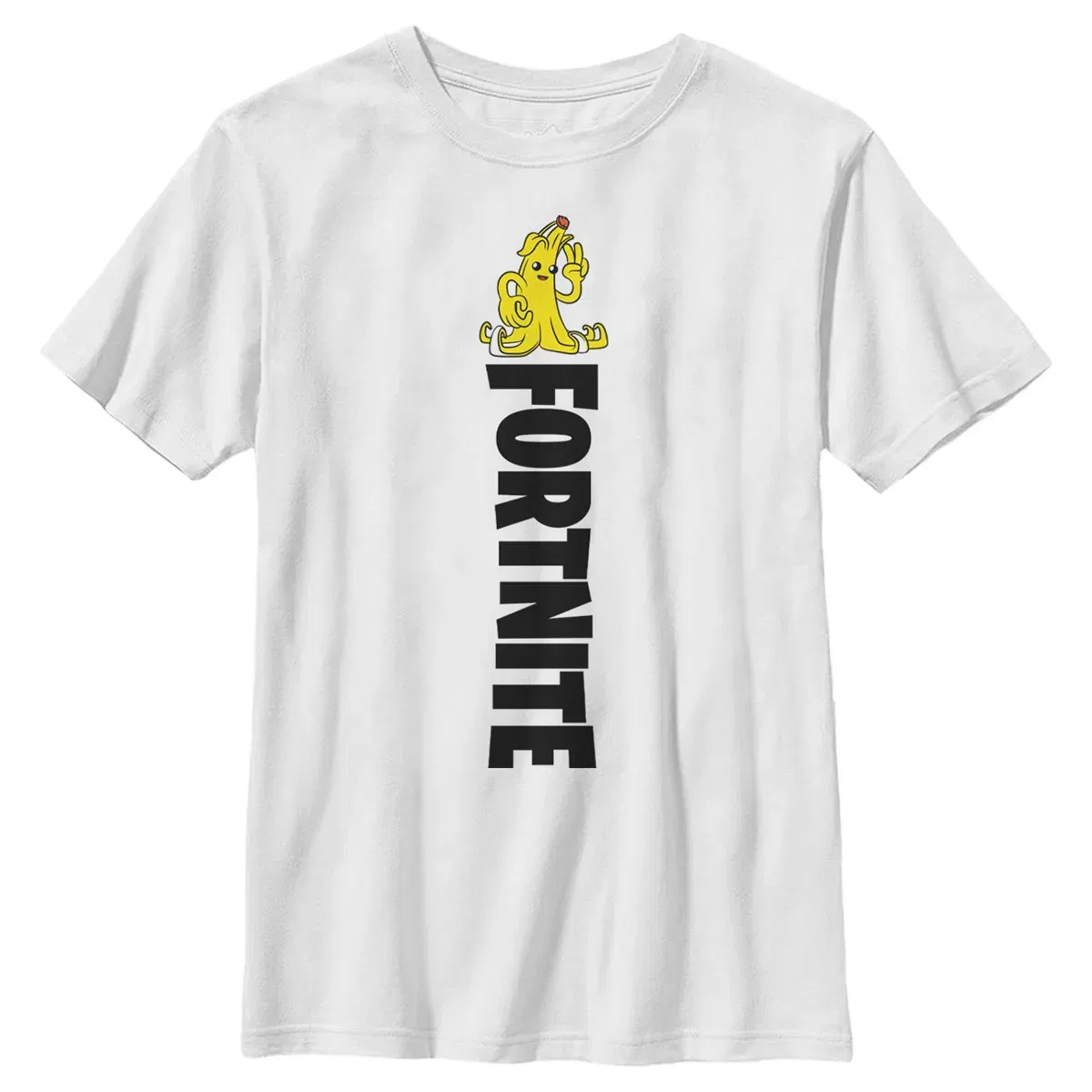 Детская футболка с принтом Fortnite Peely Peace Sign Vertical Logo, Fortnite, White
