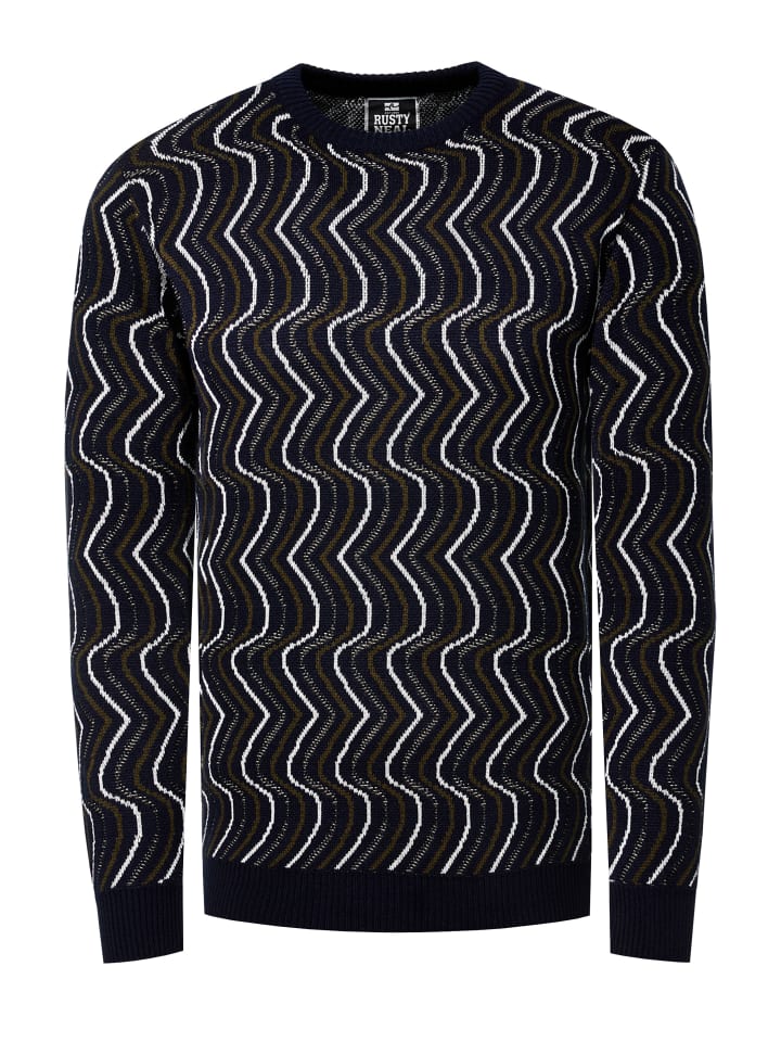 

Тонкий трикотажный свитер с круглым вырезом в стиле 80-х годов темно-синего цвета Rusty Neal