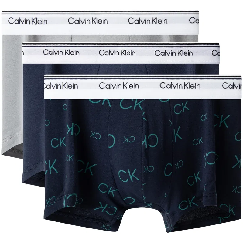 Мужские боксеры-слипы с принтом, комплект из 3 штук, Calvin Klein, MLW-Deep Sea Blue/Letter Blue/Coconut Gray